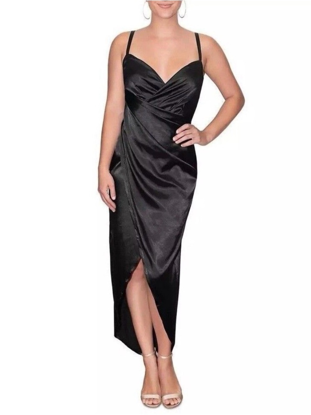 Rachel Rachel Roy Black Bree Shiny Satin Slip Midi Dress Size XL